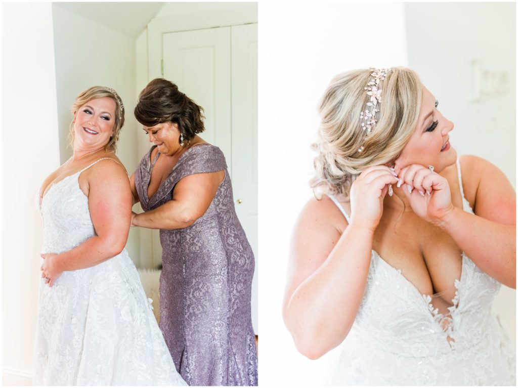 Bride getting ready with her mom