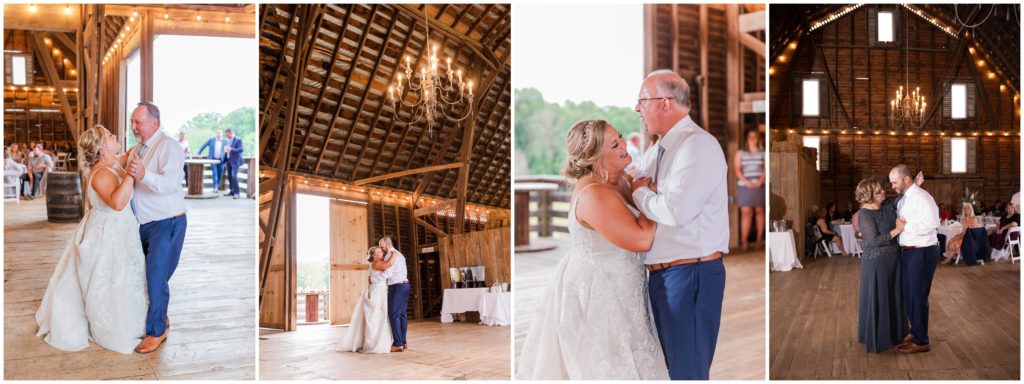wedding first dances in a barn