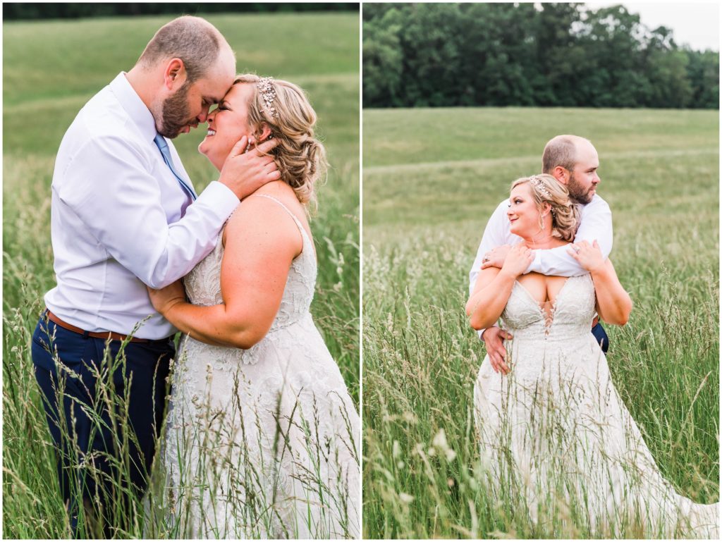 bride and groom portraits in tall grass